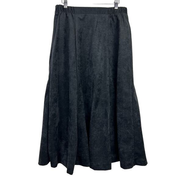 VTG BFA A-Line Midi Skirt High Waist Button Front Faux Suede Black Modest 14 - Picture 2 of 10
